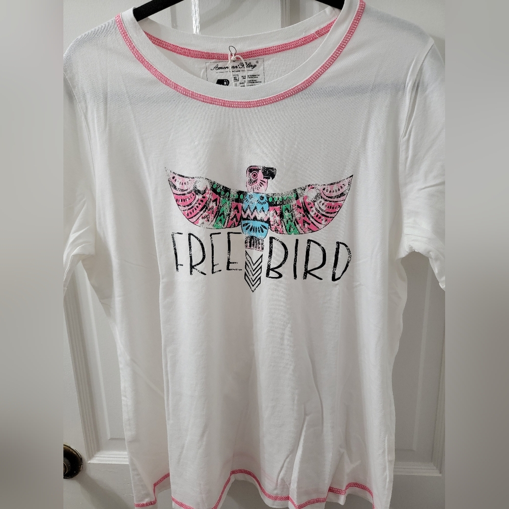 Free Bird White Tee with Colorful Graphic